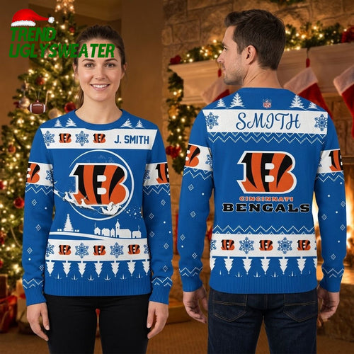 Cincinnati Bengals Custom Name Snowflake Ugly Christmas Sweater