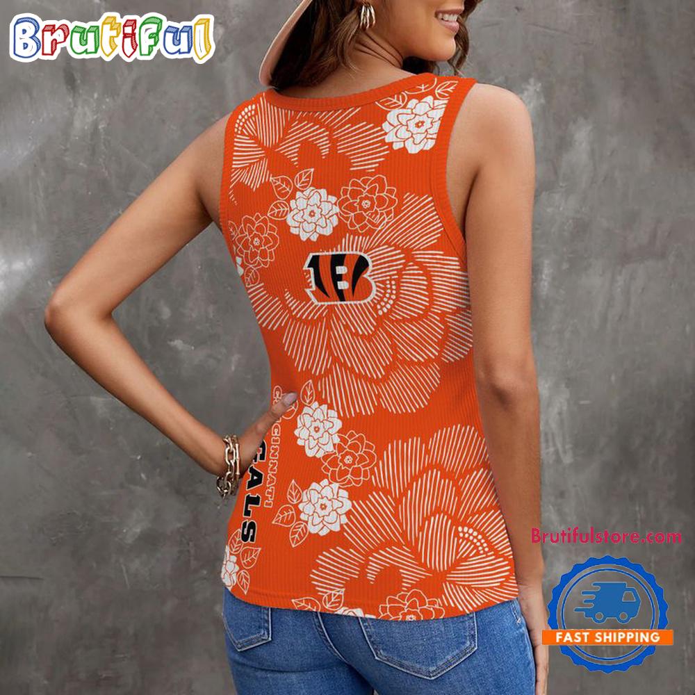 Cincinnati Bengals Flower Pattern Women’s V-Neck Ribbed Tank Top