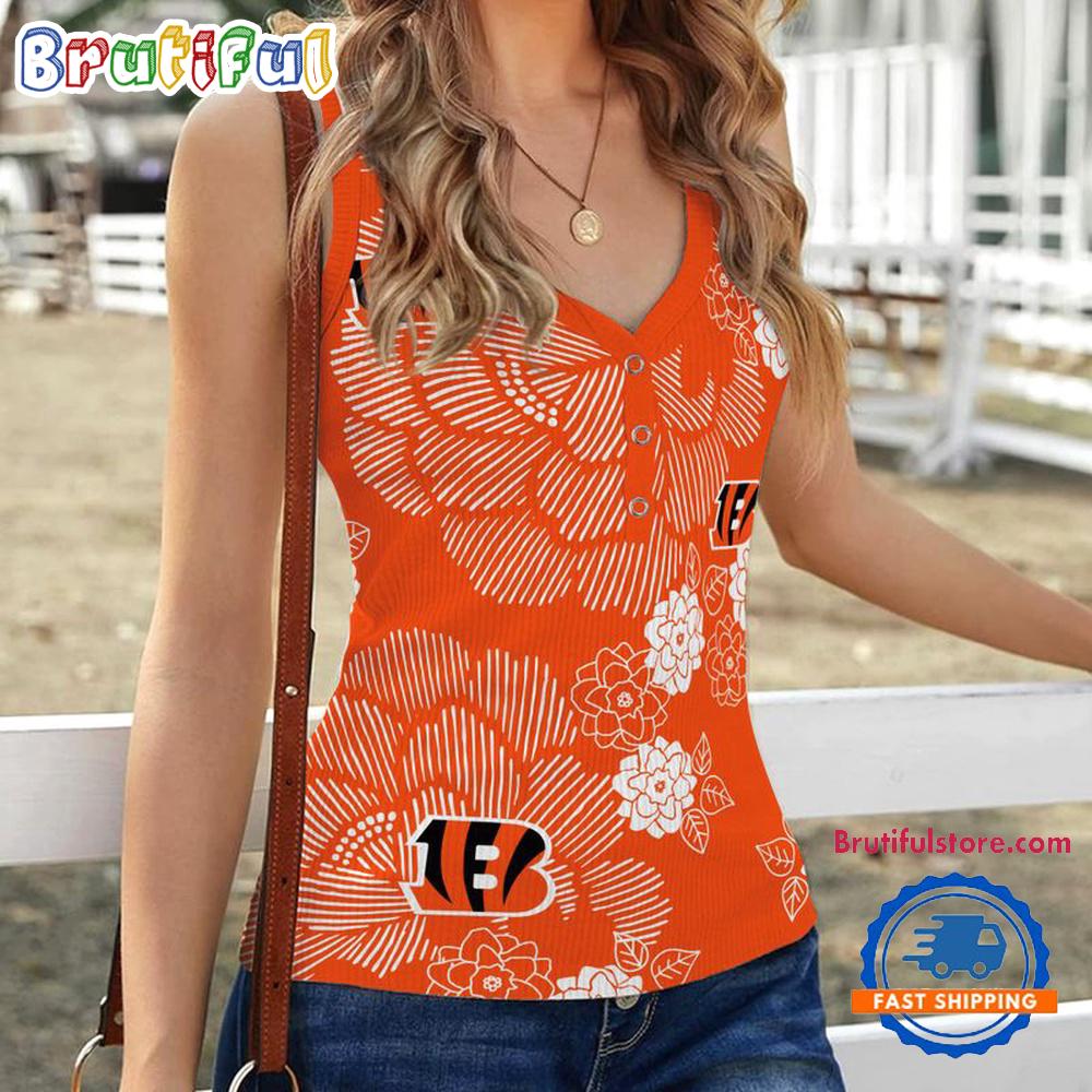 Cincinnati Bengals Flower Pattern Women’s V-Neck Ribbed Tank Top