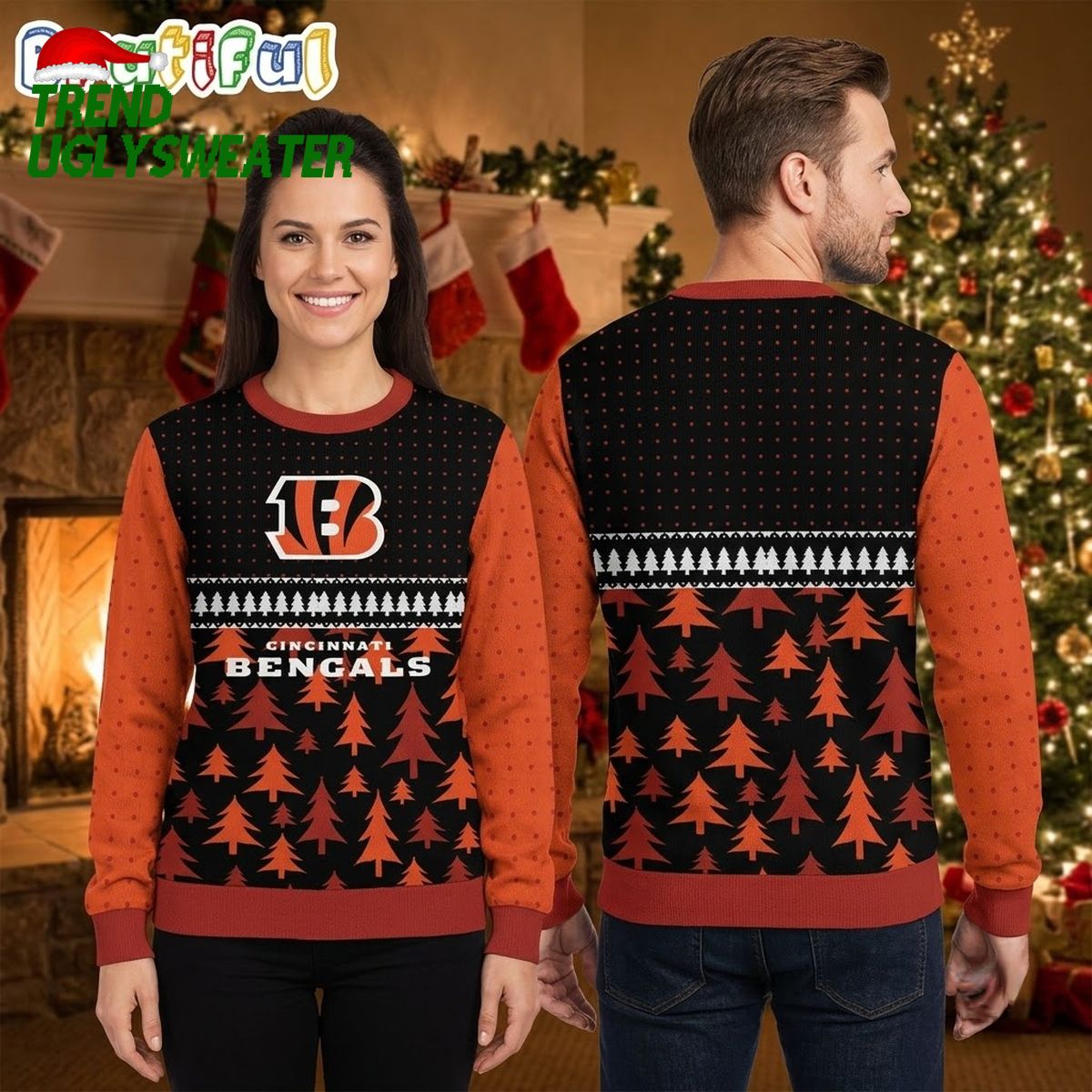 Cincinnati Bengals Logo Christmas Trees Ugly Christmas Sweater