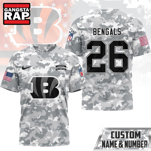 Cincinnati Bengals NFL Salute to Service Custom Name & Number Camo 3D Shirt, Football New Design Shirt
