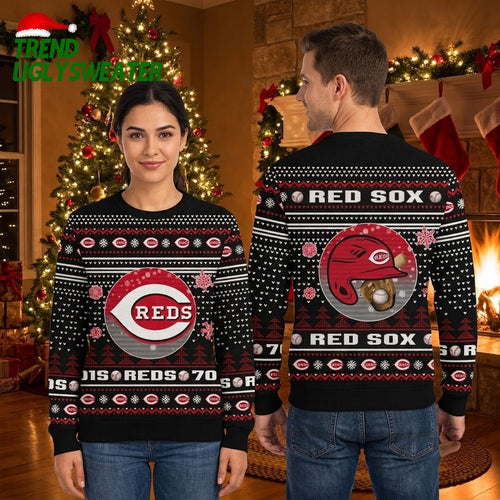 Cincinnati Reds Bear Mascot Baseball Helmet Ugly Christmas Sweater