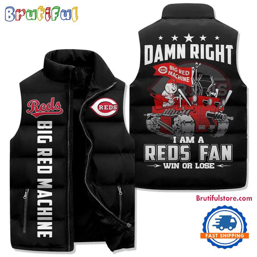 Cincinnati Reds Sporty Mascot Design Sleeveless Puffer Jacket