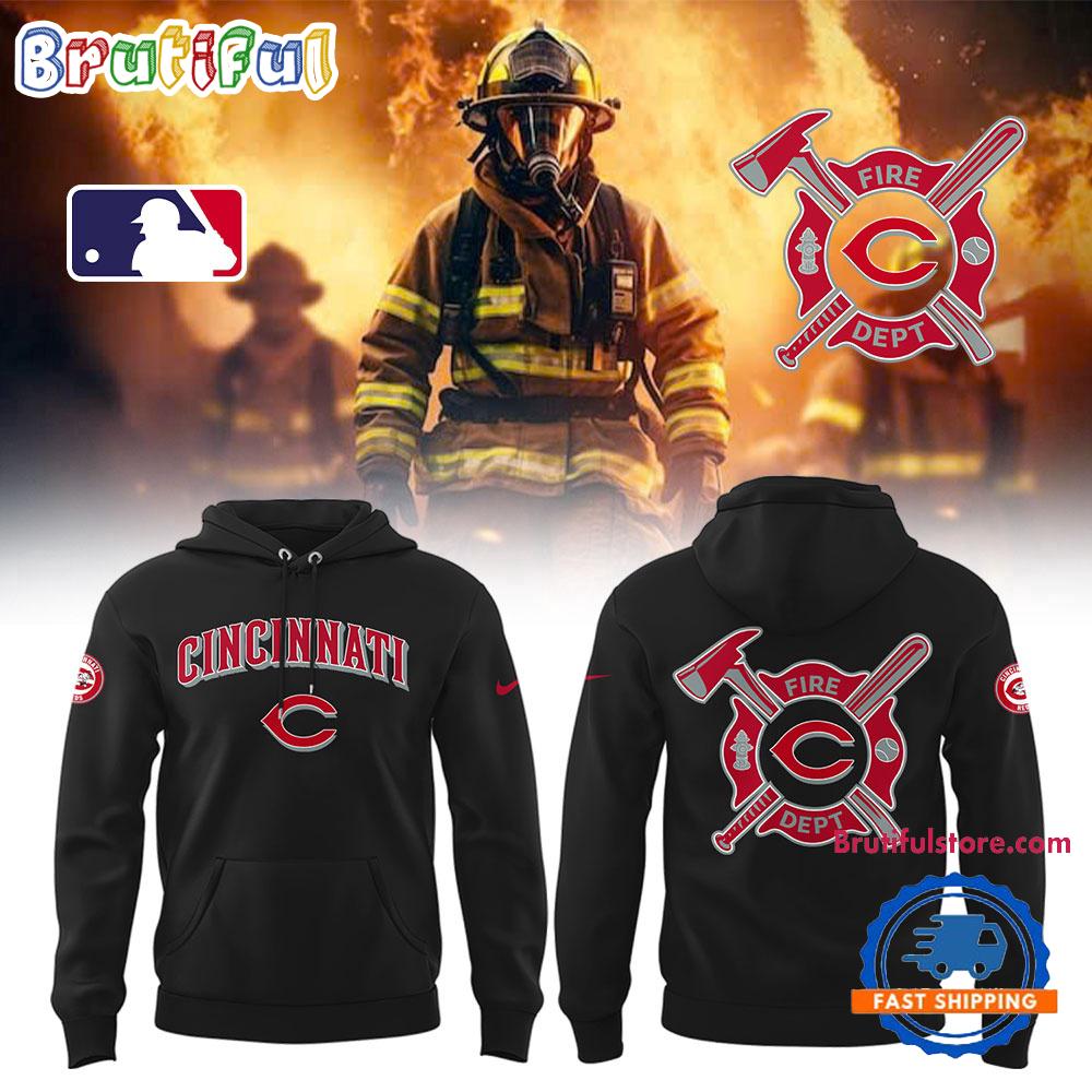 Cincinnati Reds x Firefighter Appreciation Night 2025 Black Hoodie T-Shirt