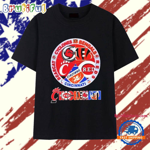 Cincinnati Sports Team Cyclones Bengals Reds Cincinnati Bearcat Circle Logo T Shirt