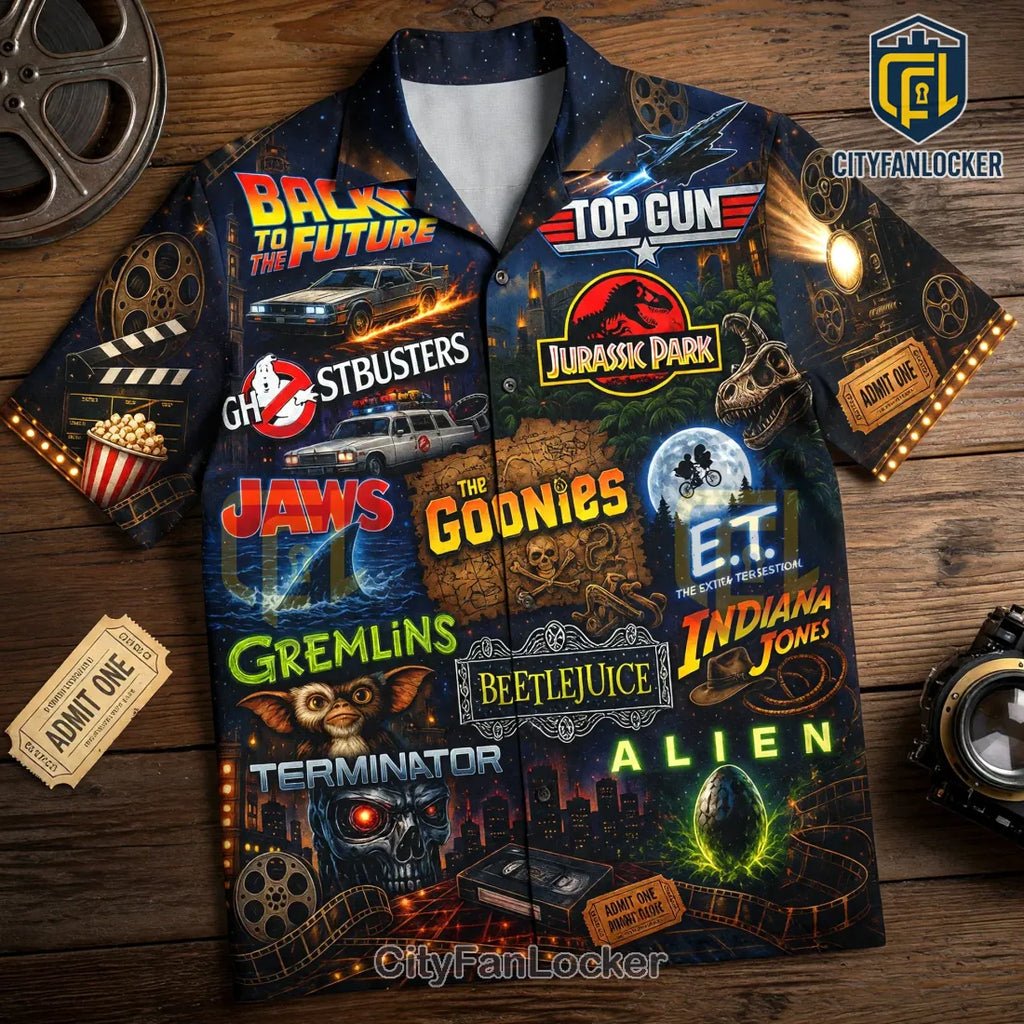 Classic 80s Cinema Collage Pattern Hawaiian Shirt