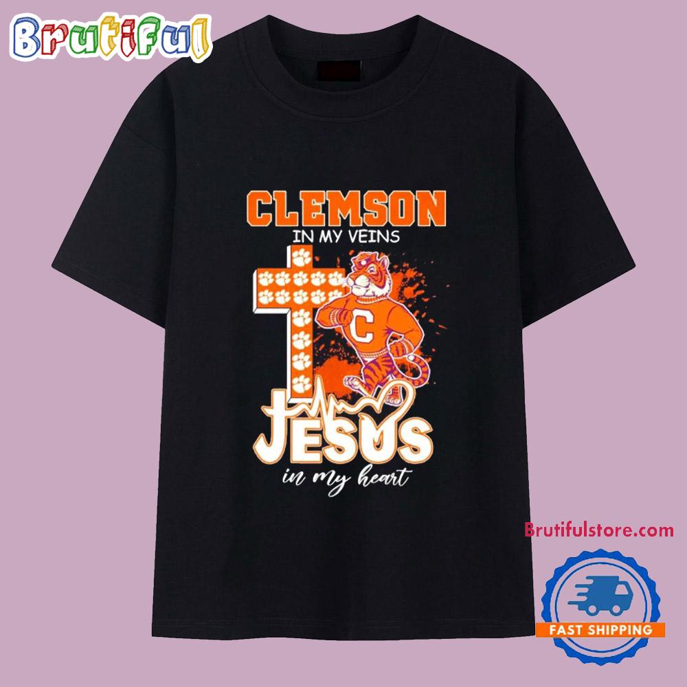 Clemson in My Veins Jesus in My Heart Mascot T Shirt