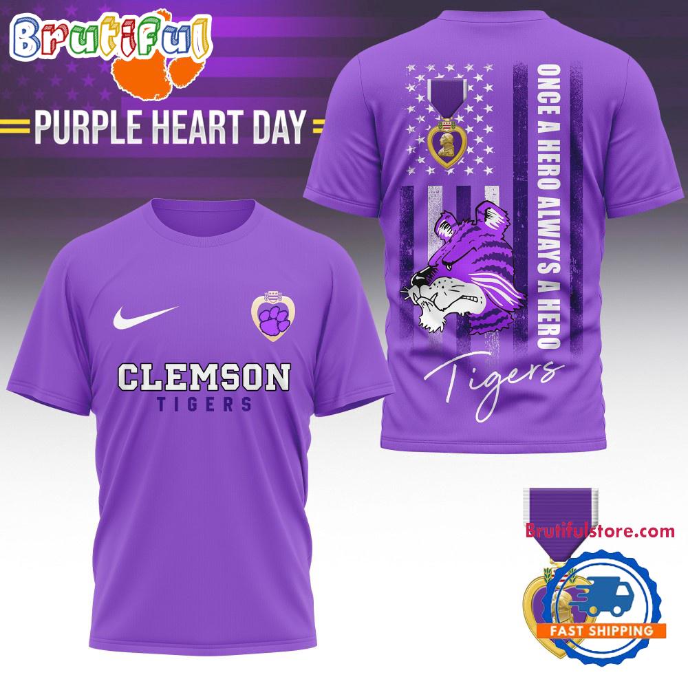 Clemson Tigers NCAA National Purple Heart Day Unisex 3D Shirt