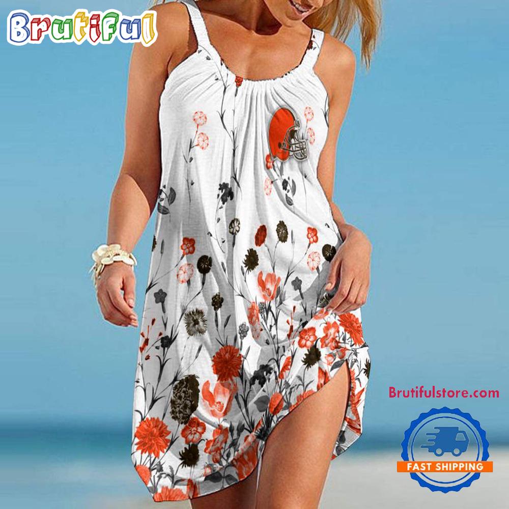 Cleveland Browns Flower Summer Beach Sling Dress