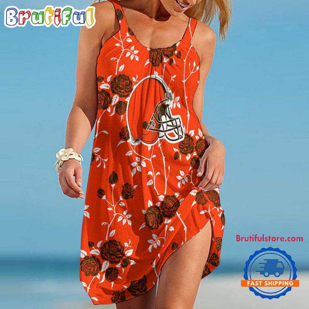 Cleveland Browns Flower Women’s Summer Beach Sling Dress