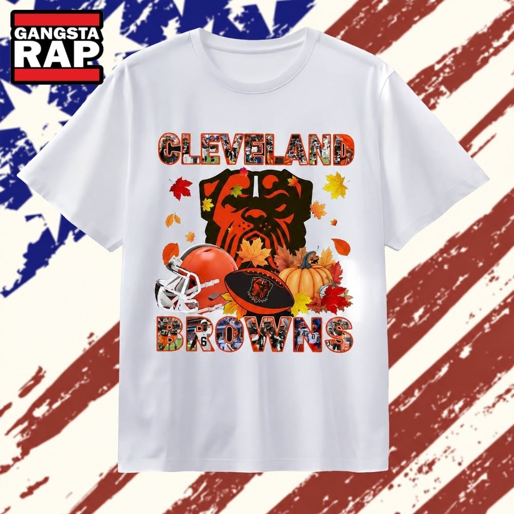 Cleveland Browns Football Autumn Leaves Pumpkin Graphic T Shirt