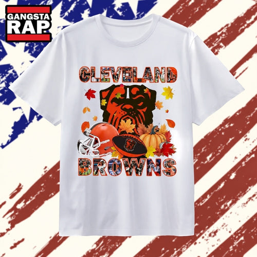 Cleveland Browns Football Autumn Leaves Pumpkin Graphic T Shirt