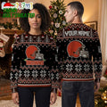 Cleveland Browns Football Helmet Custom Name Snowflake Ugly Christmas Sweater