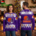 Cleveland Browns Football Helmet Snowflake Custom Name Ugly Christmas Sweater