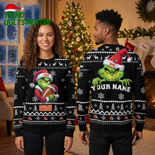Cleveland Browns Grinch Football Custom Name Ugly Christmas Sweater