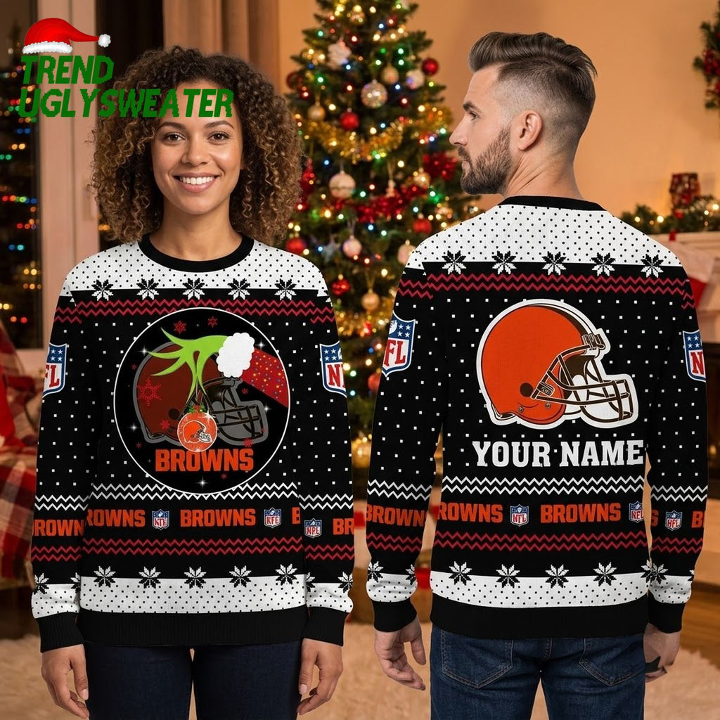 Cleveland Browns Grinch Hands Custom Name Ugly Christmas Sweater