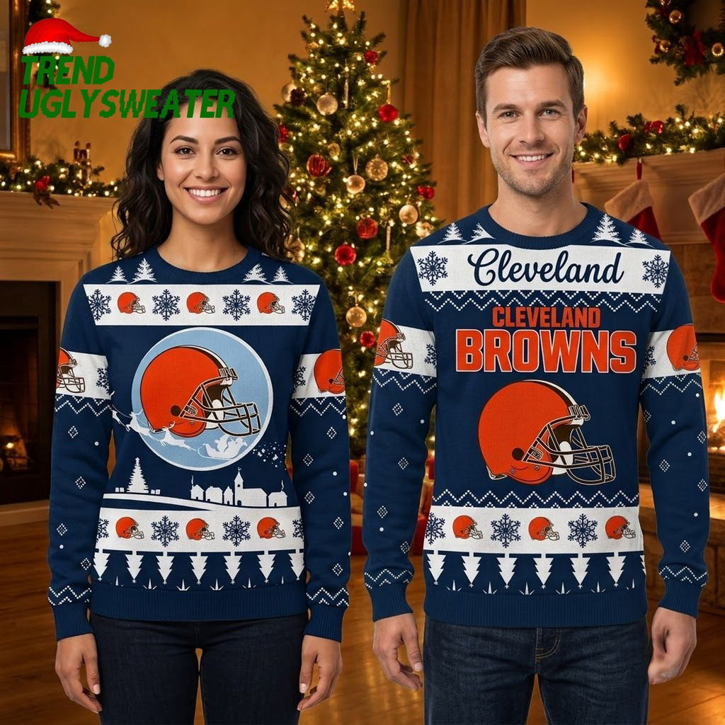 Cleveland Browns Helmet Snowflake Ugly Christmas Sweater