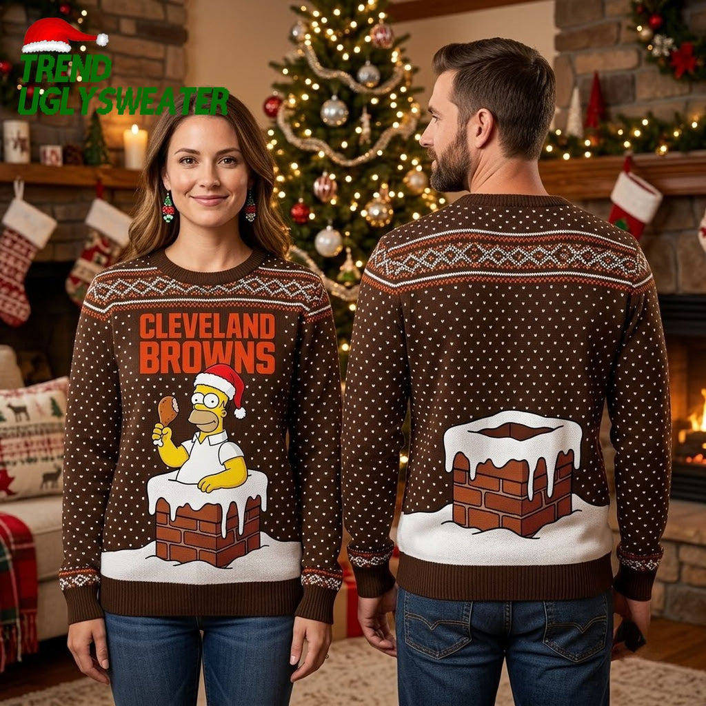 Cleveland Browns Homer Simpson Santa Hat Football Ugly Christmas Sweater