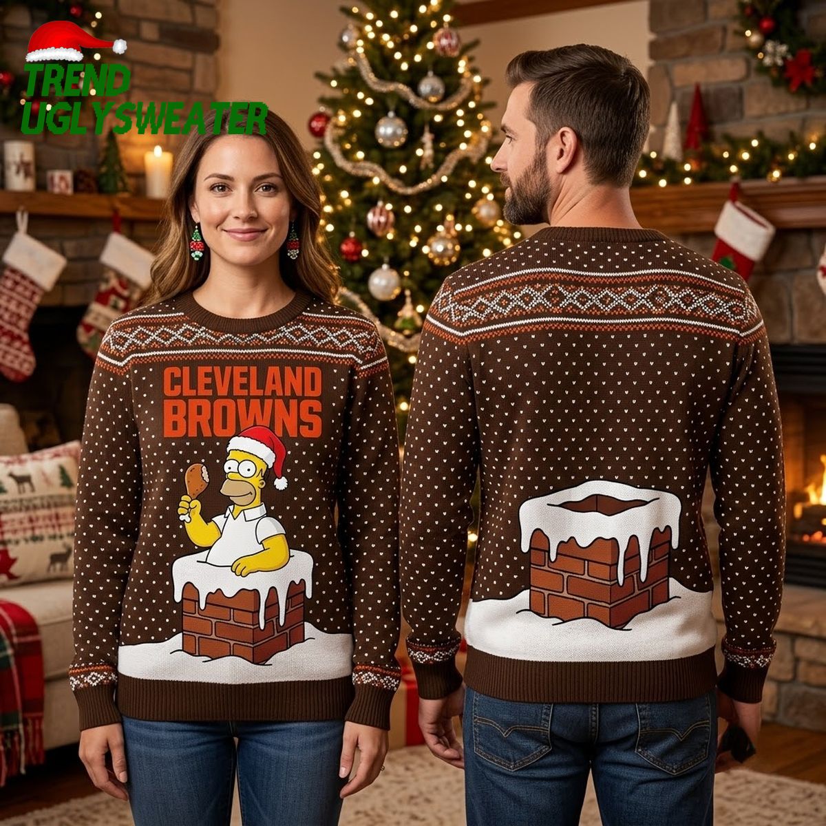 Cleveland Browns Homer Simpson Santa Hat Football Ugly Christmas Sweater
