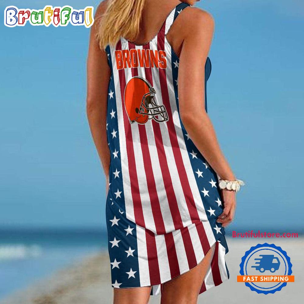 Cleveland Browns In My Veins USA In My Heart Independence Day Women’s Summer Beach Sling Dress