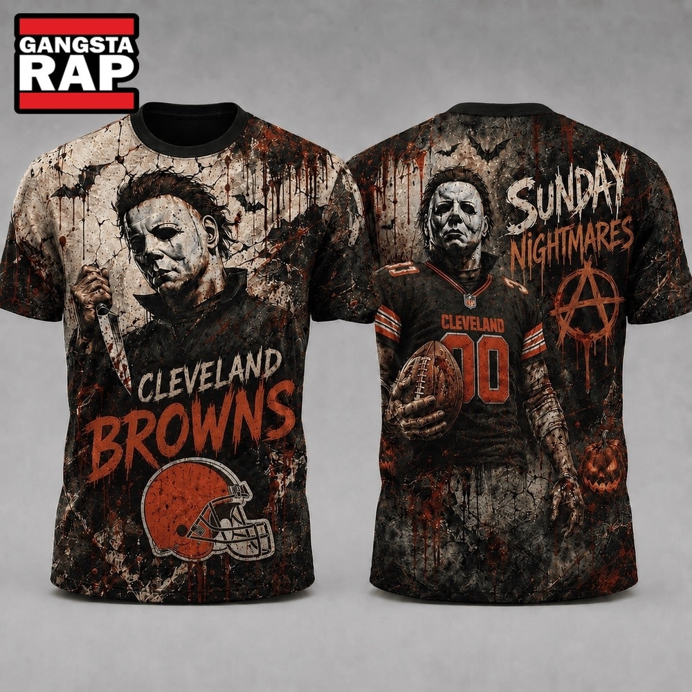 Cleveland Browns NFL Michael Myers Sunday Nightmares Horror Halloween 3D T Shirt, Football New Design Shirt