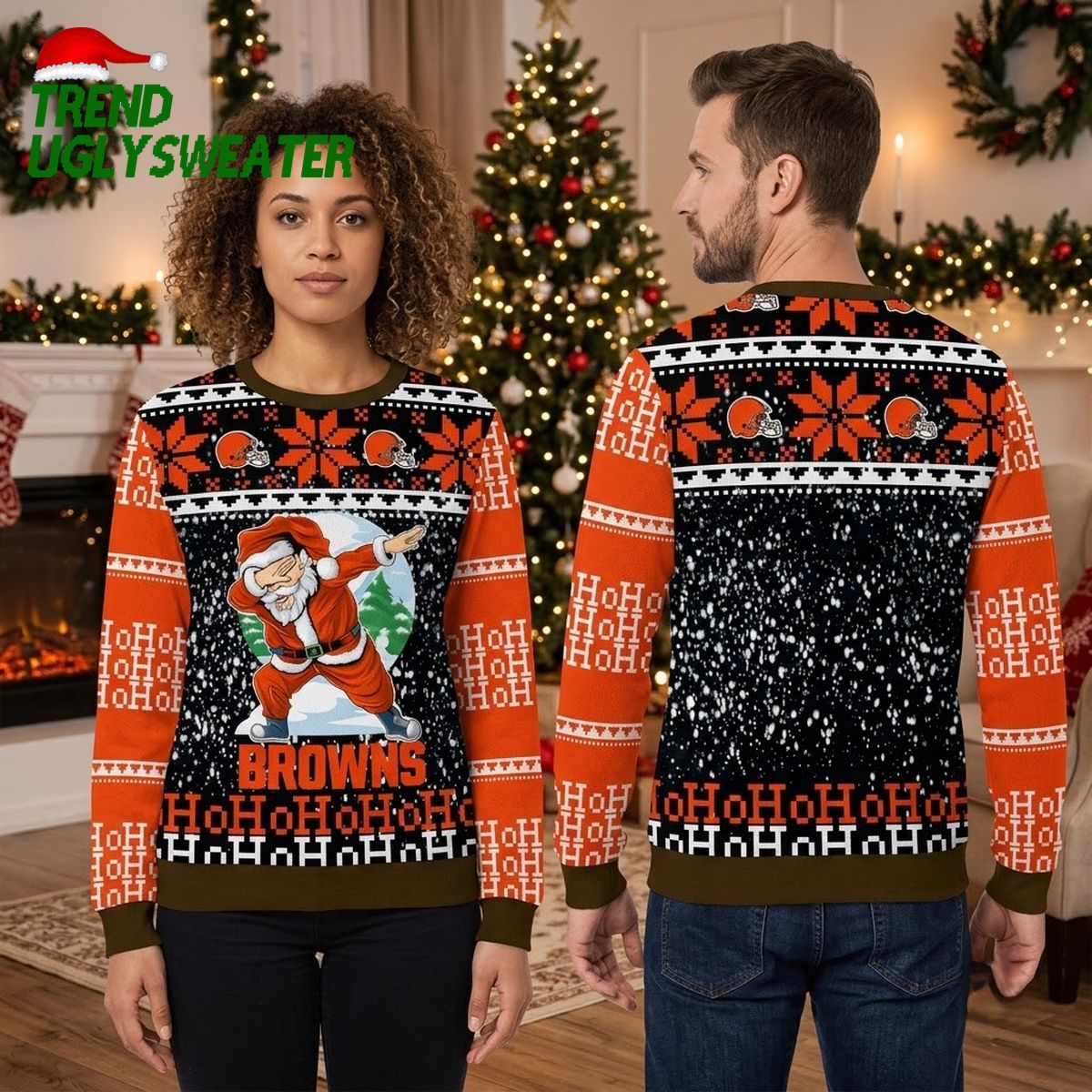 Cleveland Browns Santa Dabbing Ugly Christmas Sweater