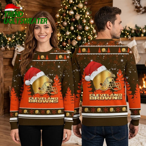 Cleveland Browns Santa Hat Football Helmet Ugly Christmas Sweater