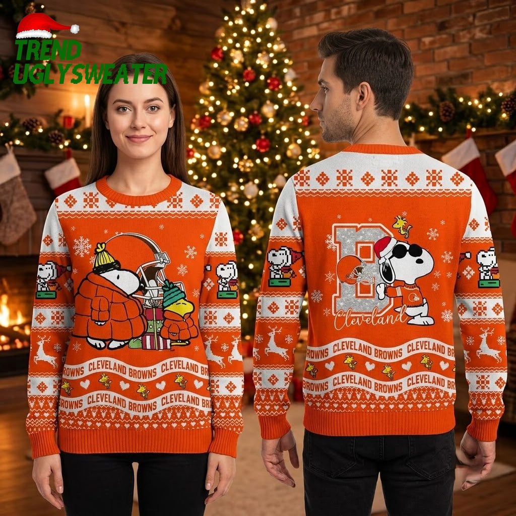 Cleveland Browns Snoopy Football Helmet Ugly Christmas Sweater