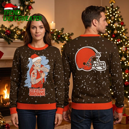 Cleveland Browns Tattooed Santa Ugly Christmas Sweater