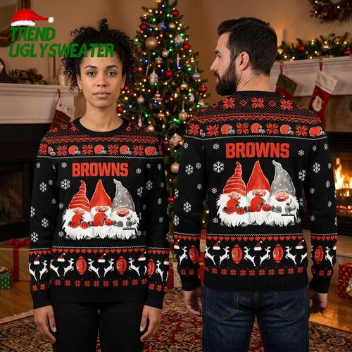 Cleveland Browns Three Gnome Football Ugly Christmas Sweater