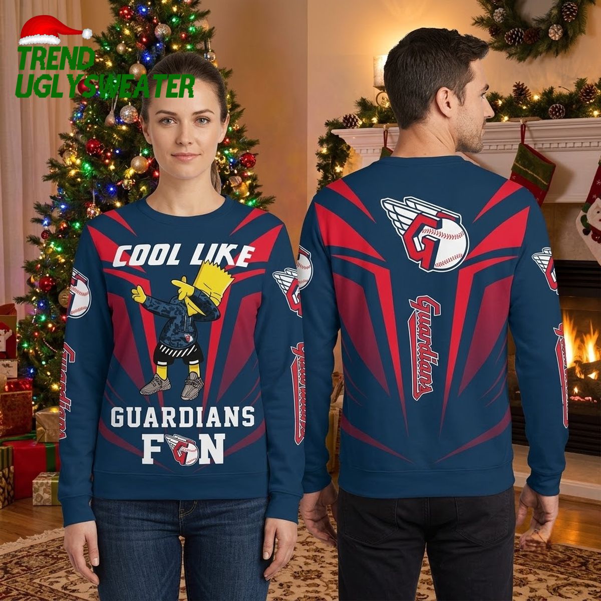 Cleveland Guardians Bart Simpson Dabbing Cool Like Ugly Christmas Sweater