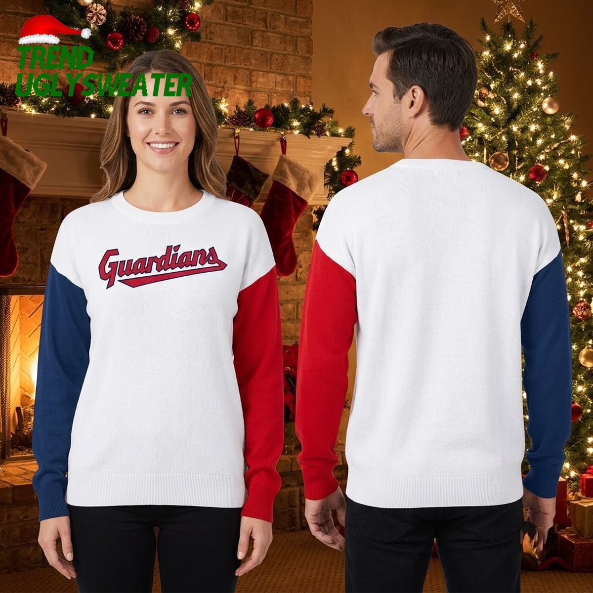 Cleveland Guardians Retro Color Block Logo Ugly Christmas Sweater