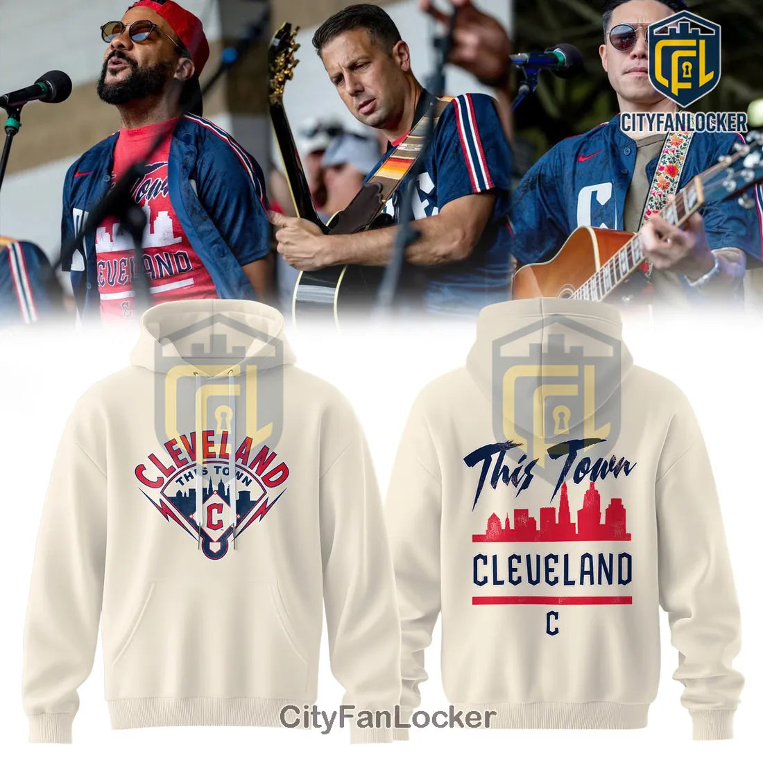 Cleveland Guardians Skyline Cream Pullover Hoodie
