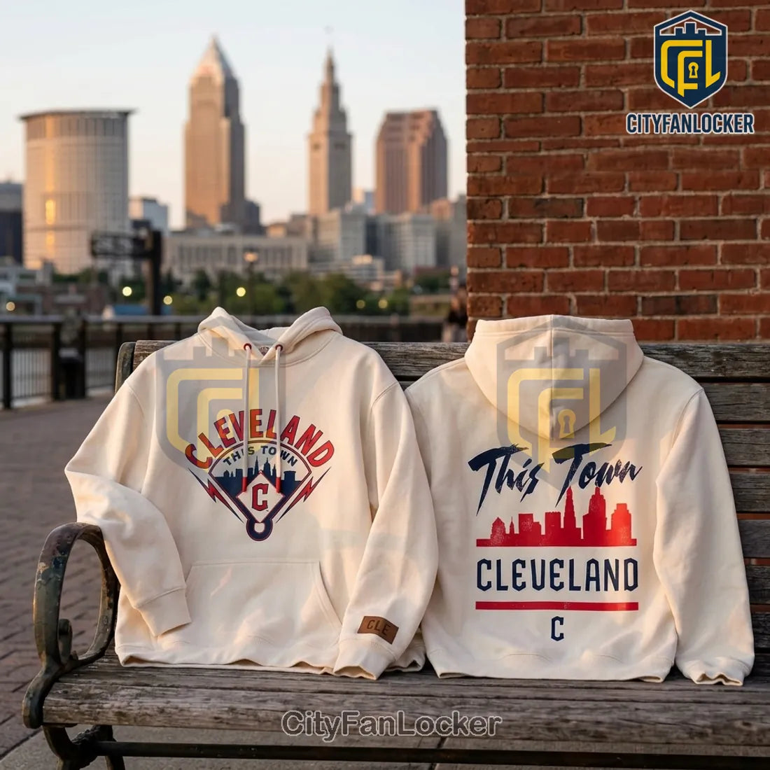 Cleveland Guardians Skyline Cream Pullover Hoodie