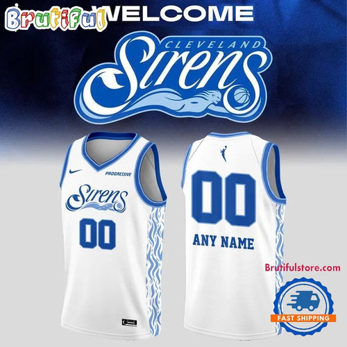 Cleveland Sirens Primary Logo Custom White Basketball Jersey