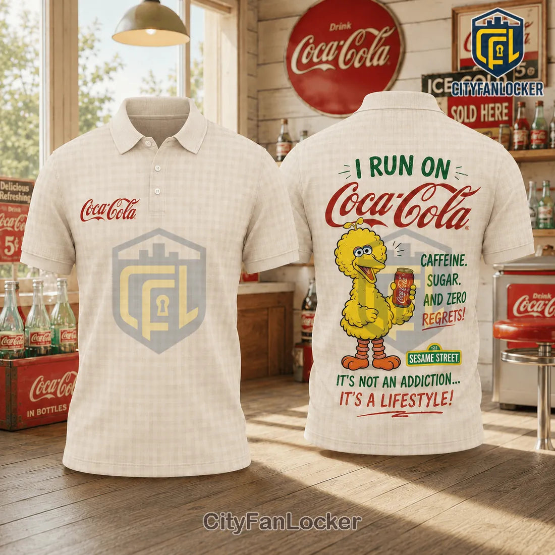 Coca-Cola Big Bird Retro Lovers Cream Polo Shirt
