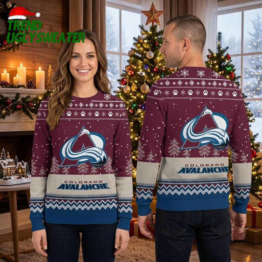 Colorado Avalanche Big Logo Snowflake Pattern Ugly Christmas Sweater