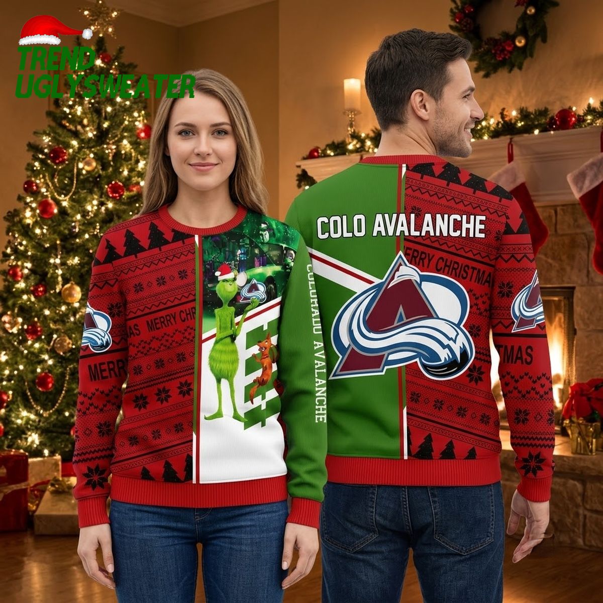 Colorado Avalanche Grinch And Scooby-doo Ugly Christmas Sweater