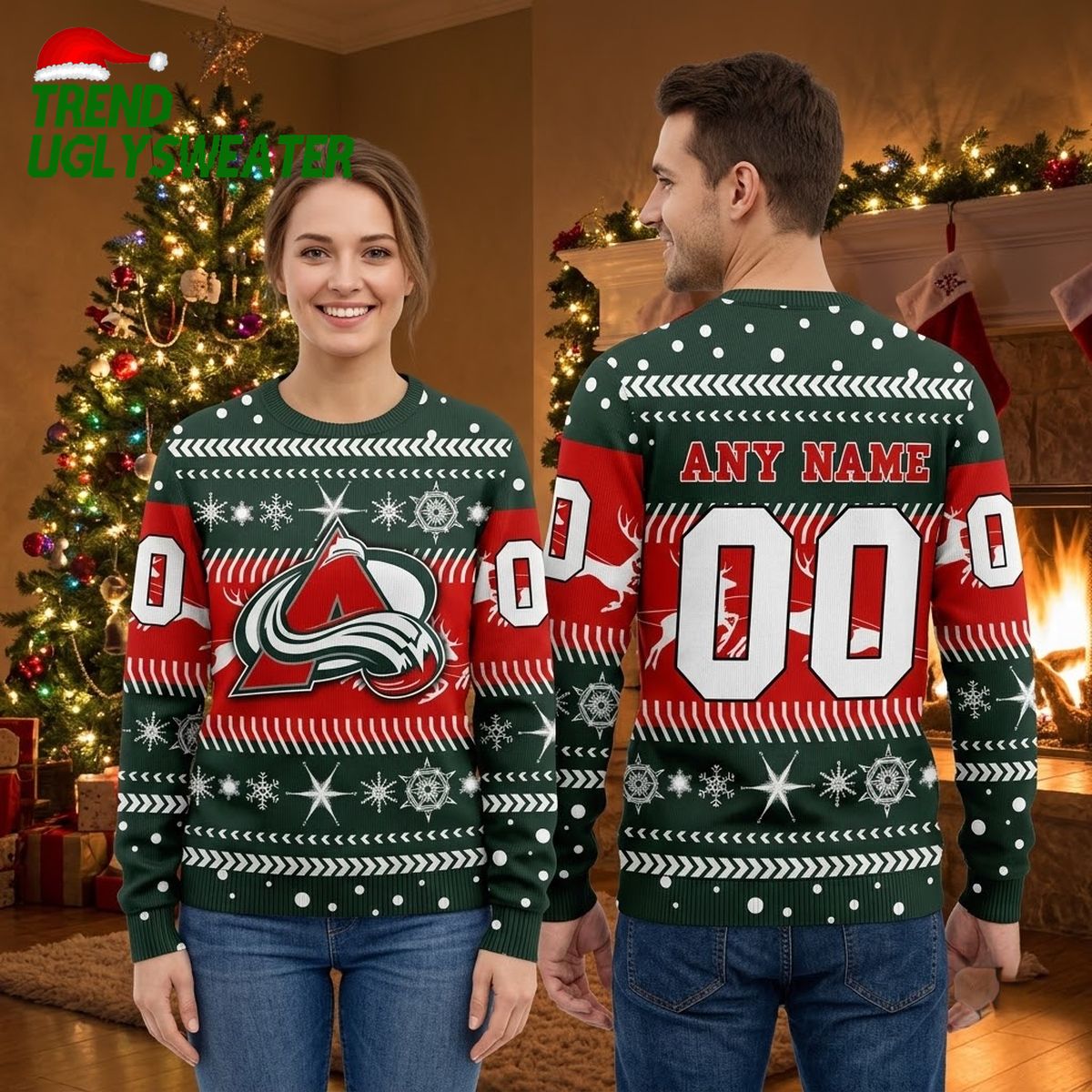 Colorado Avalanche Logo Custom Name And Number Ugly Christmas Sweater
