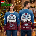 Colorado Avalanche Logo Santa Sleigh Custom Name Ugly Christmas Sweater