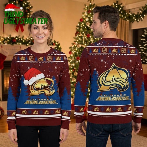 Colorado Avalanche Santa Hat Logo Snowflake Ugly Christmas Sweater