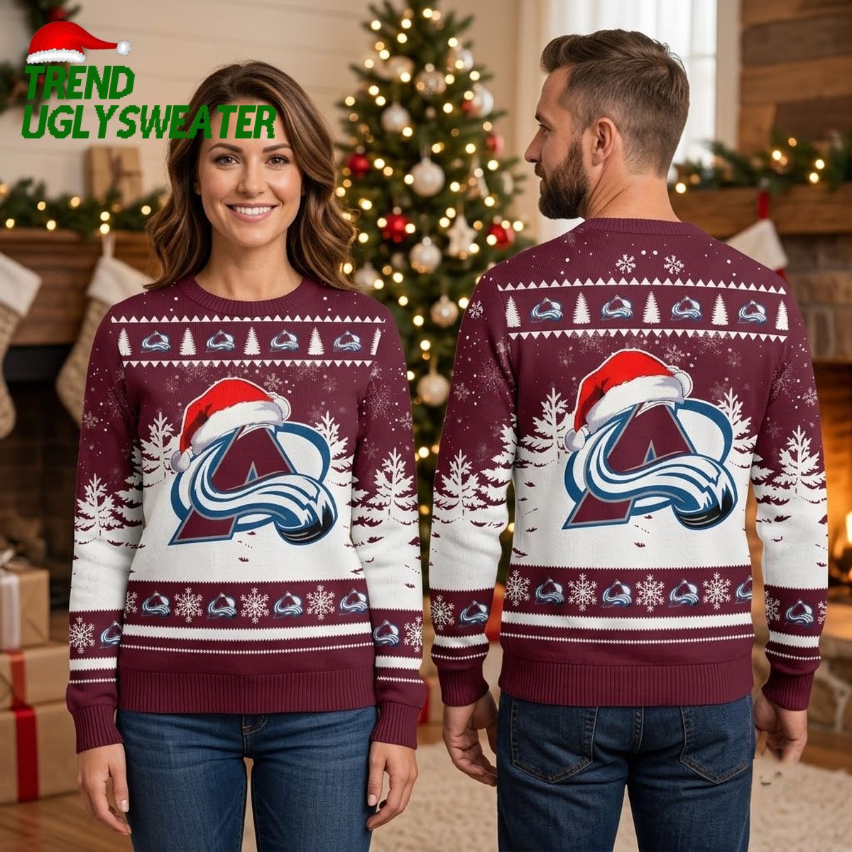 Colorado Avalanche Santa Hat Logo Ugly Christmas Sweater