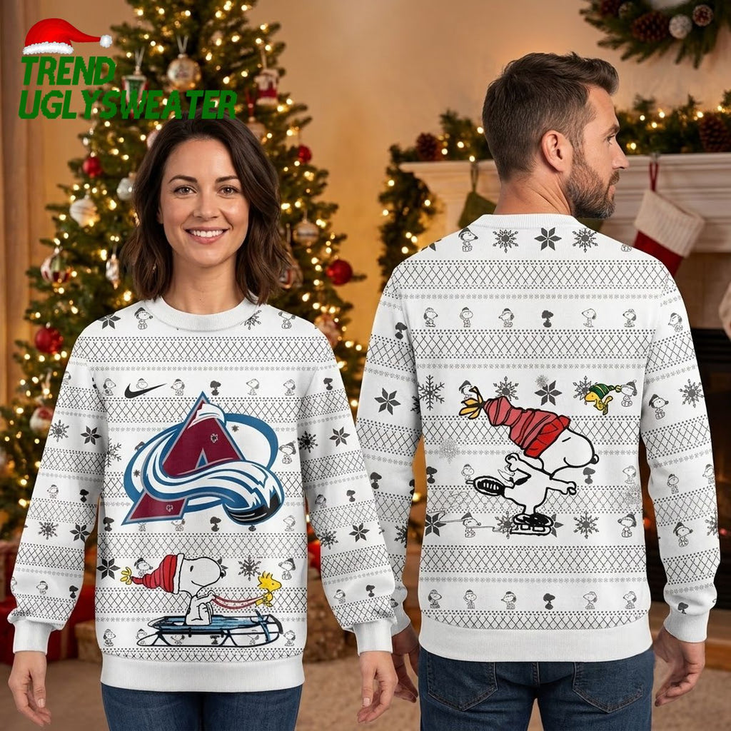 Colorado Avalanche Snoopy Skating Ugly Christmas Sweater