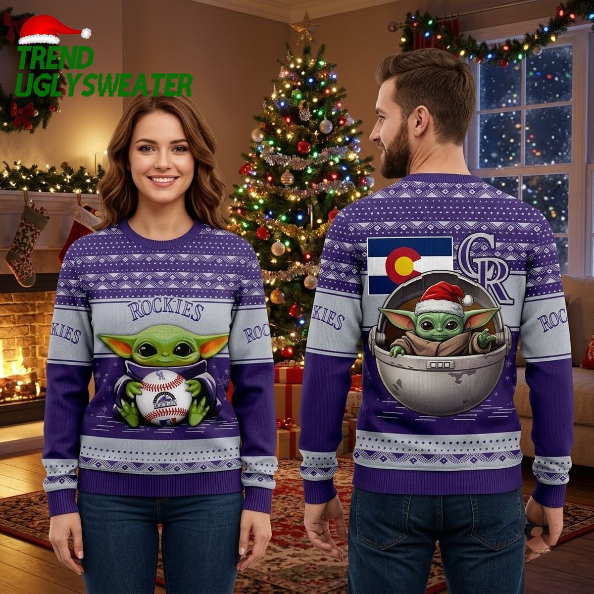 Colorado Rockies Baby Yoda Holding Baseball Ugly Christmas Sweater
