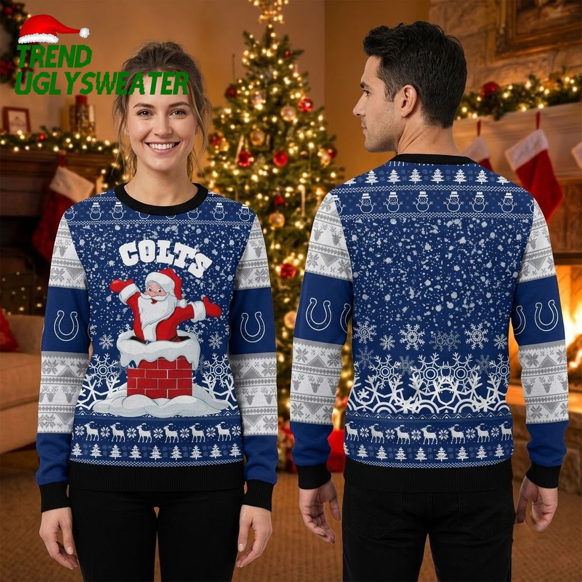 Colts Santa Coming Down Chimney Ugly Christmas Sweater