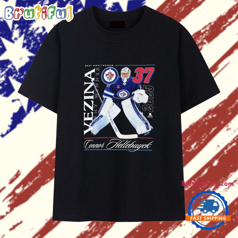 Connor Hellebuyck #37 Winnipeg Jets 2025 Vezina Trophy Winner T Shirt