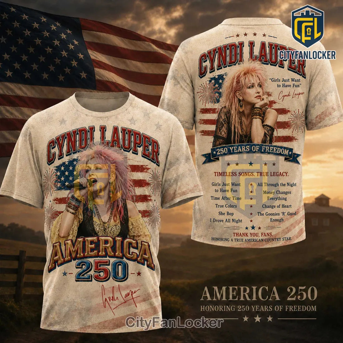 Cyndi Lauper America 250 Independence Day Themed Shirt