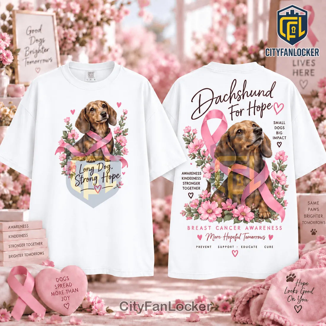 Dachshund Hope Pink Ribbon Breast Cancer Awareness Shirt