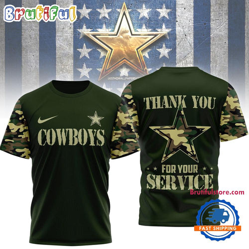 Dallas Cowboys 2026 NFL Camouflage Thank You For Service Limited 3D Shirt