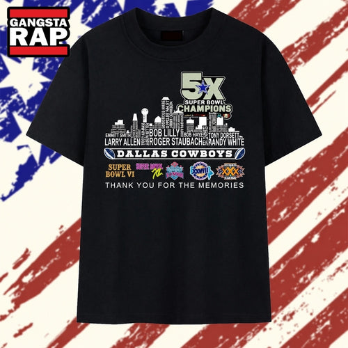 Dallas Cowboys 5x Super Bowl Champions Skyline Signatures T Shirt